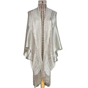 NWT Metallic Silver Summer Fringe Shawl Wrap Cover